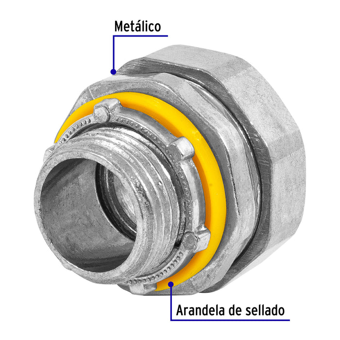 Conector recto 1/2' para tubo liquid tight, Volteck 46930