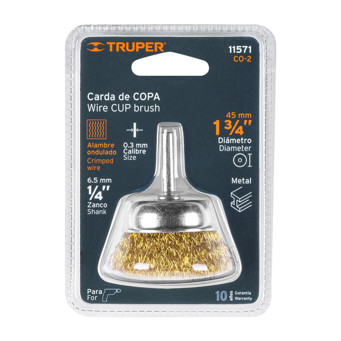 Carda de copa 1-3/4' alambre grueso para taladro, Truper 11571 CO-2