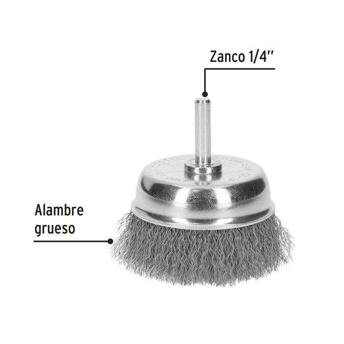 Carda de copa 2-3/4' alambre grueso para taladro, Pretul 21005 CO-3P