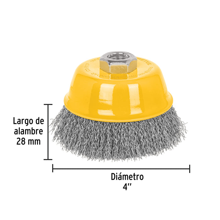Carda copa 4' alambre ondulado fino, eje 5/8'-11, Pretul 28263 CO-510P