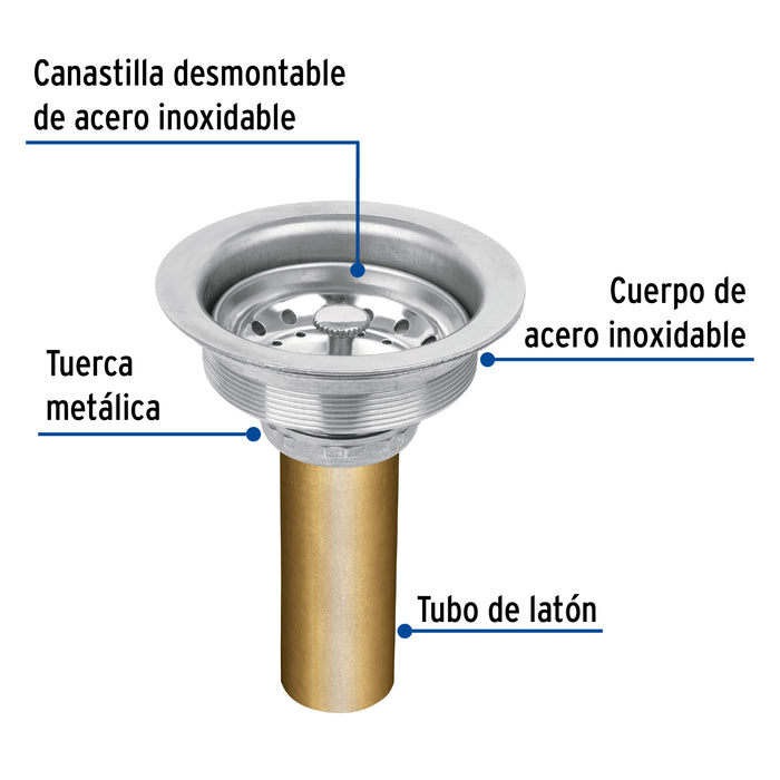 Contracanasta 3-1/2' inox, tubo latón, Foset 49352
