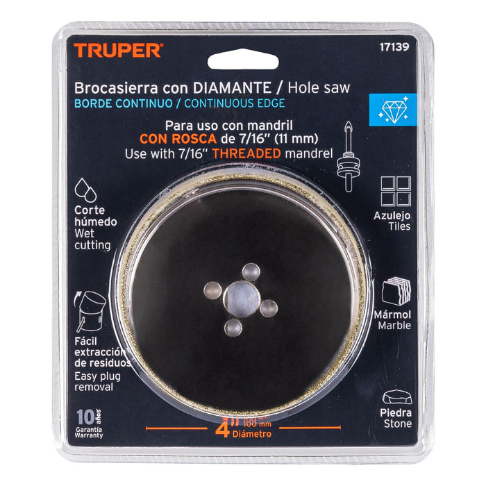 Brocasierra diamante 4' borde continuo, Truper 17139 COAZ-4