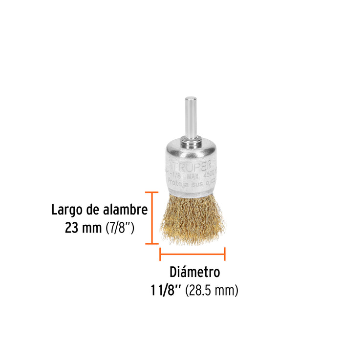 Carda de copa 1-1/8' alambre grueso para taladro, Truper Código: 11596