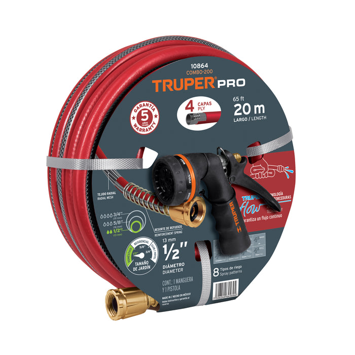 Combo manguera MAN-20X1/2X y pistola de riego PR-208, Truper 10864 COMBO-200