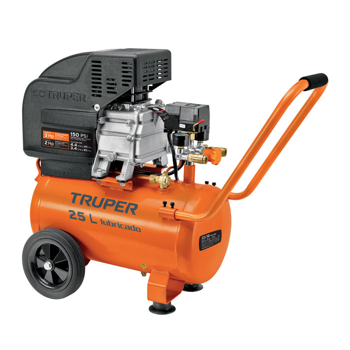 Compresor de aire, lubricado, horizontal 25L 3HP 127V Truper 15006 COMP-25LT