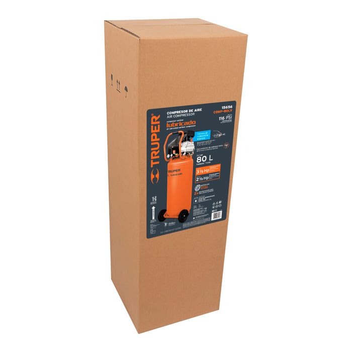 Compresor de aire, lubricado, vertical 80L 3½HP 127V Truper 15656 COMP-80LV