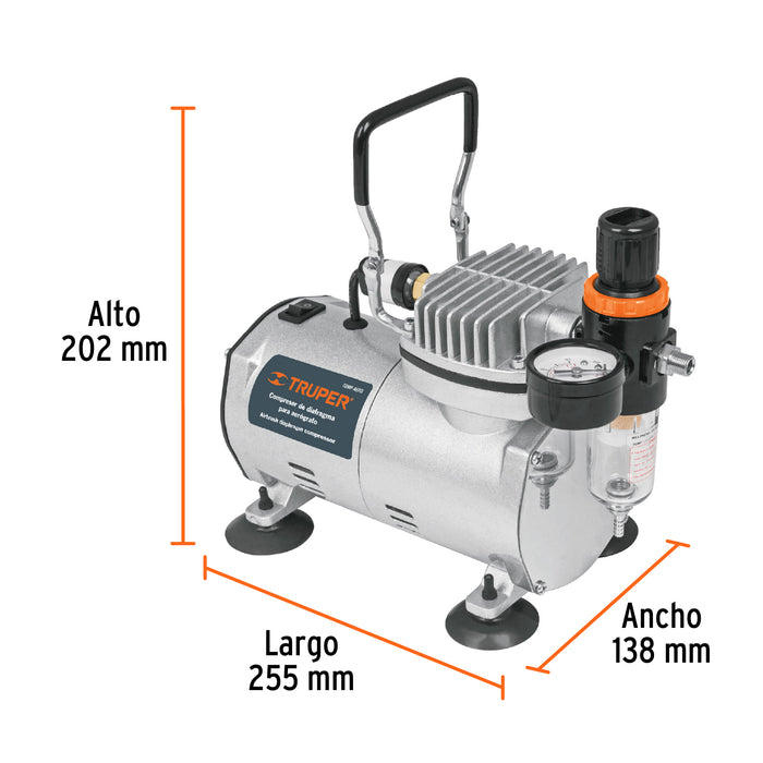 Compresor de diafragma para aerógrafo, 1/5 HP, 110 V, Truper 17247 COMP-AERO