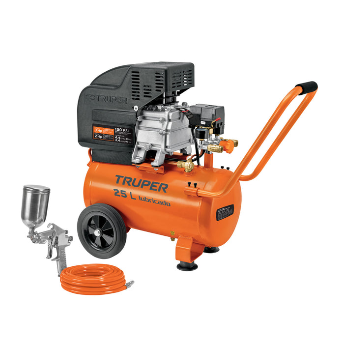 Kit Compresor de aire 25L 3HP, manguera y pistola, Truper 100300 COMP-KIT25