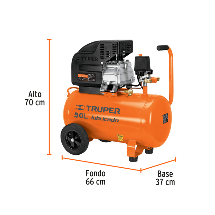 Kit Compresor de aire 50L 3½HP, manguera y pistola, Truper 16095 COMP-KIT50