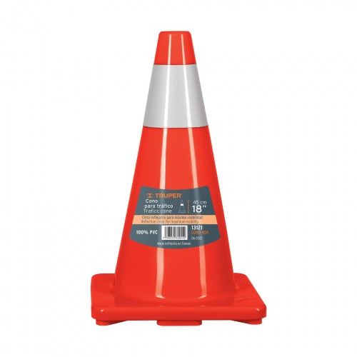 Cono de precaución de 45 cm de PVC con reflejante, Truper 13121 CONO-45R