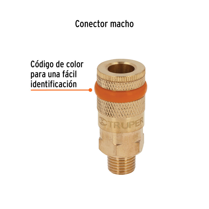 Cople de latón, cuerda 1/4 NPT, macho, Truper Código: 19085