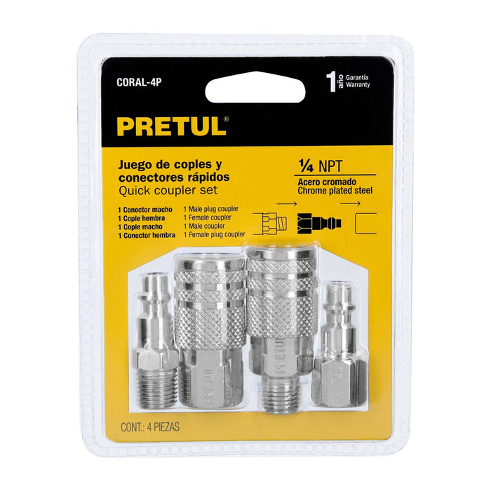 Juego de 2 conectores y 2 coples para compresor, Pretul 27020 CORAL-4P