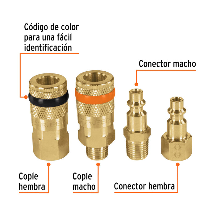 Juego de 4 piezas, coples y conectores rápidos de latón 19080 CORAL-4