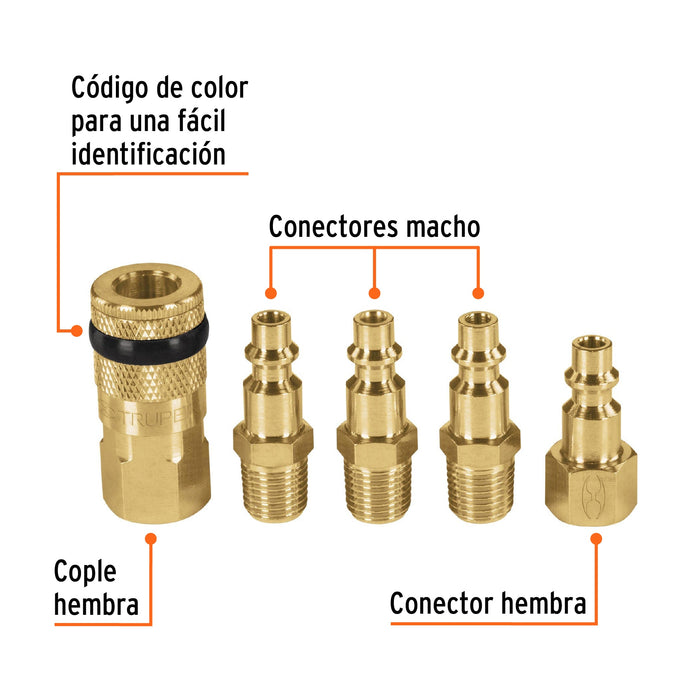 Juego de 5 piezas, coples y conectores rápidos de latón 19081 CORAL-5