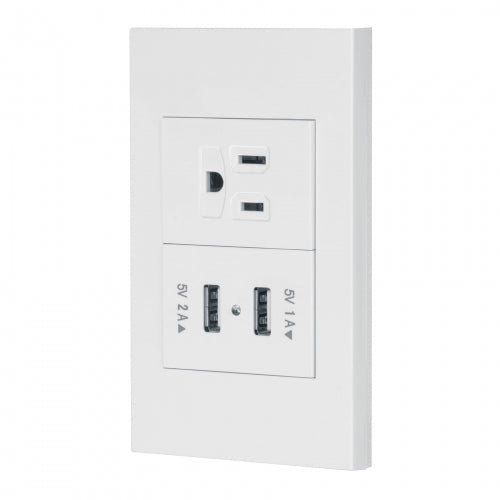 Placa armada 1contacto, 2puertos USB, 1.5mod,Española,blanco 45603 COUSB-EB