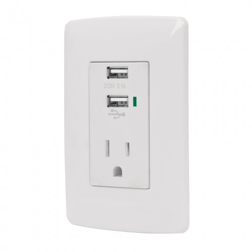 Contacto aterrizado + 2 puertos USB, blanco, línea Italiana 48065 COUSB-IB