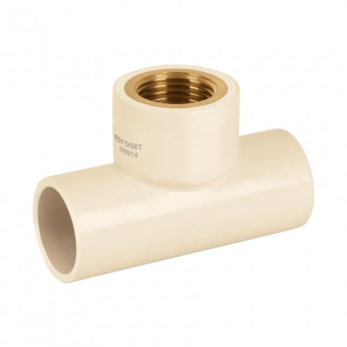 Tee rosca central hembra CPVC 1/2' inserto latón, Foset 48914 CPVC-701