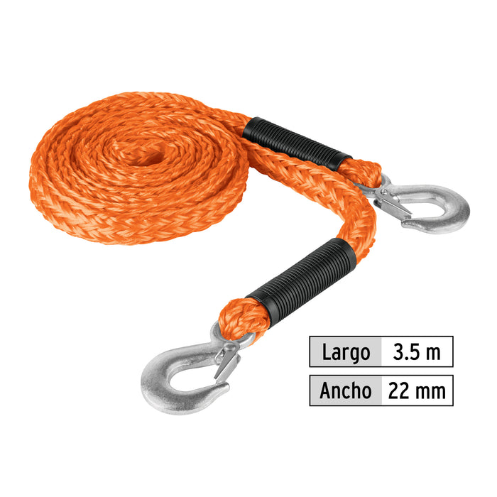 Cuerda con ganchos para remolque, 22 mm x 3.5 m, Truper Código: 18345