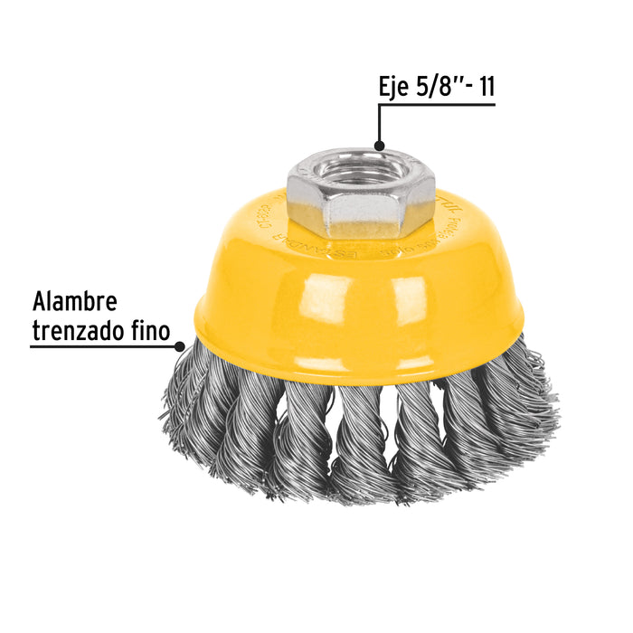 Carda copa 3' alambre trenzado fino, eje 5/8'-11, Pretul 28266 CT-608P