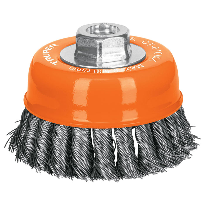 Carda copa 4' alambre trenzado grueso, eje M14, Truper 17532 CT-610MX