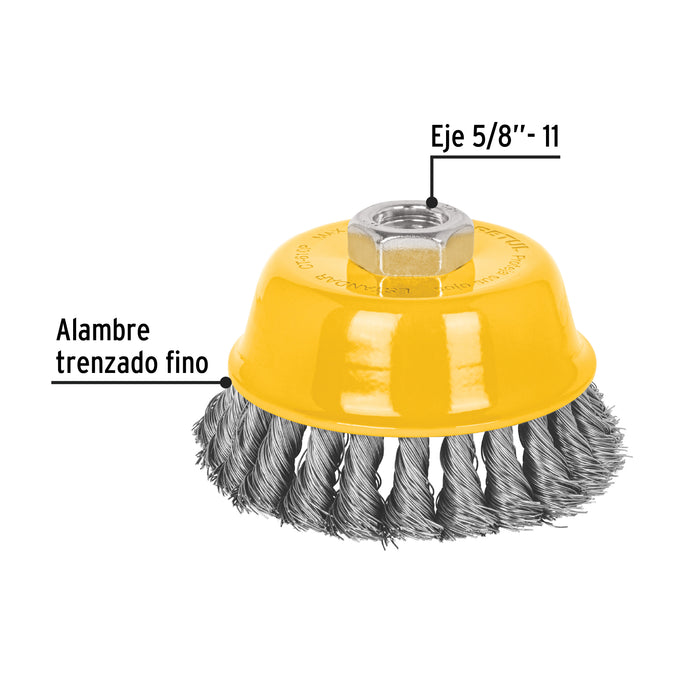 Carda copa 4' alambre trenzado fino, eje 5/8'-11, Pretul 28258 CT-610P