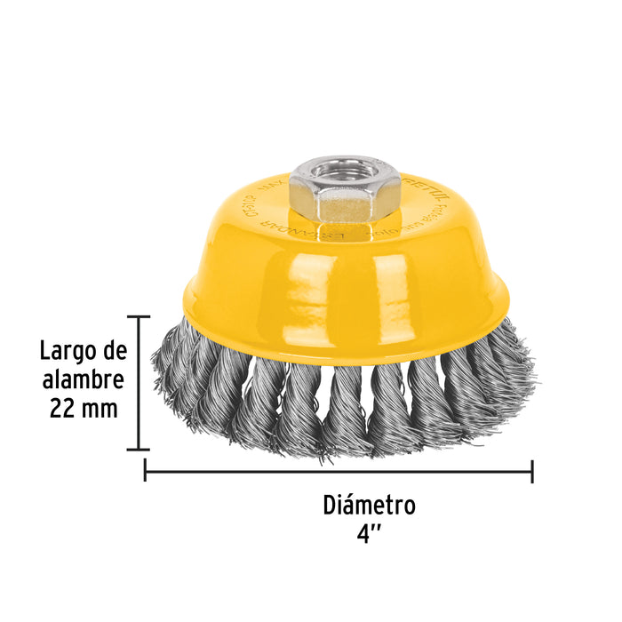 Carda copa 4' alambre trenzado fino, eje 5/8'-11, Pretul 28258 CT-610P