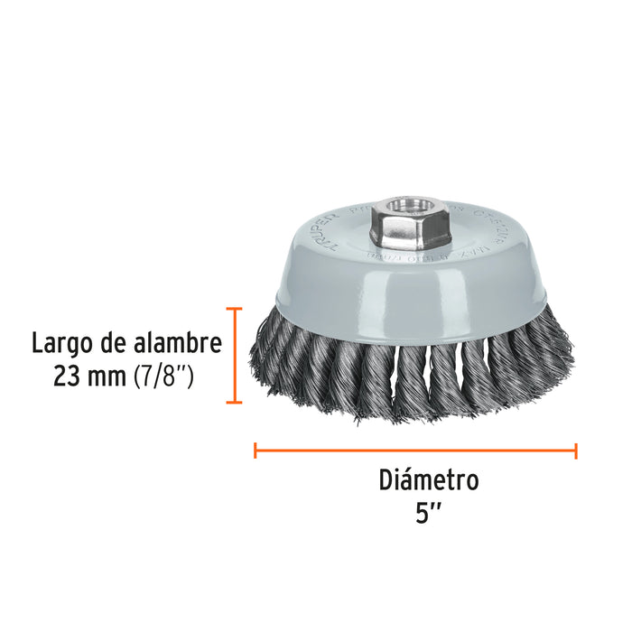 Carda copa 5' alambre trenzado fino, Multi-rosca, Truper 100853 CT-612MR