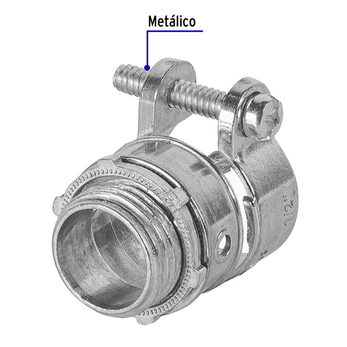 Conector recto 1/2' para tubo flexible metálico, Volteck 47340