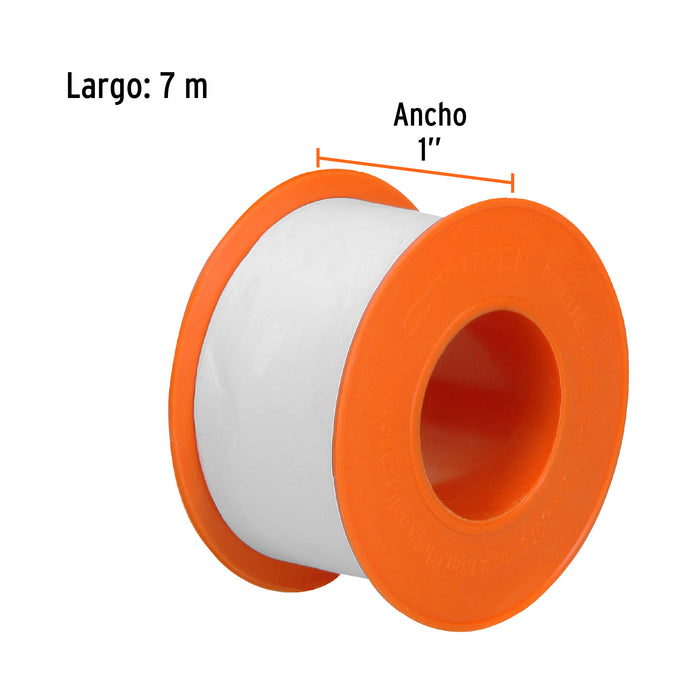 Cinta sella roscas 1' X 13 m de largo, uso general, Truper 12514 CTF-1X13