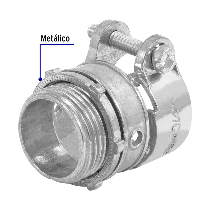 Conector recto 3/4' para tubo flexible metálico, Volteck 47341
