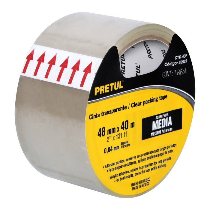 Cinta de empaque 48 mm x 40 m transparente, Pretul 20525 CTR-40P