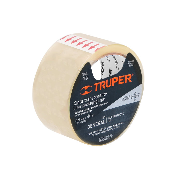 Cinta de empaque 48 mm x 40 m transparente, Truper 12551 CTR-40