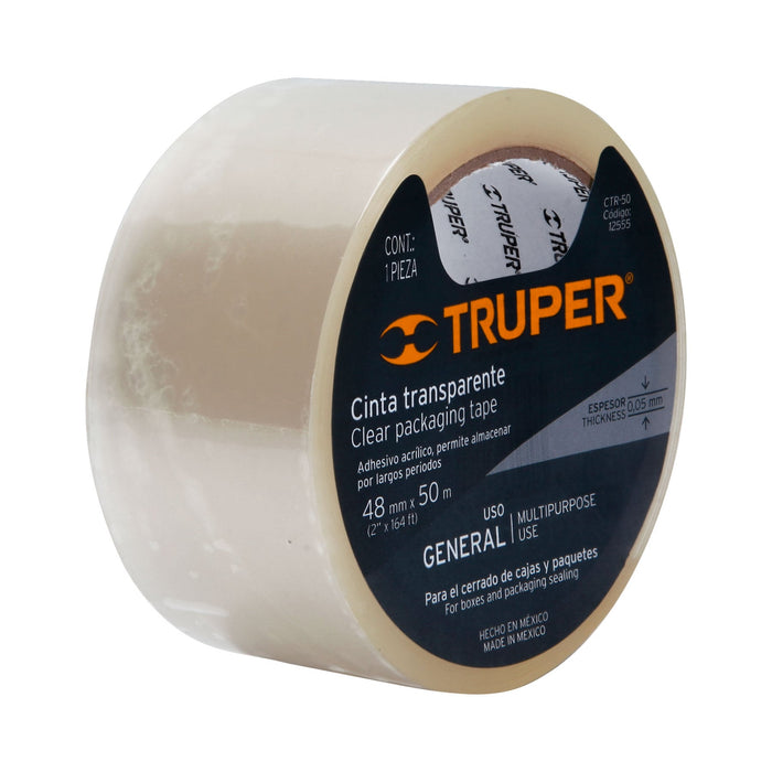 Cinta de empaque 48 mm x 50 m transparente, Truper 12555 CTR-50