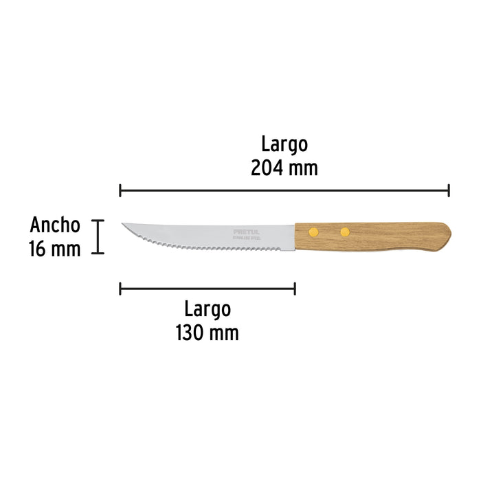 Cuchillo con sierra para asado 5' mango de madera, Pretul 23083 CUCH-M52