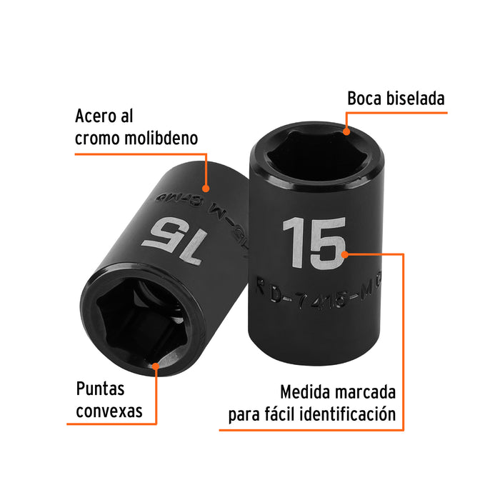 Dado cuadro 1/2' de impacto 6 puntas de 15 mm, Truper 12415 D-7415-M