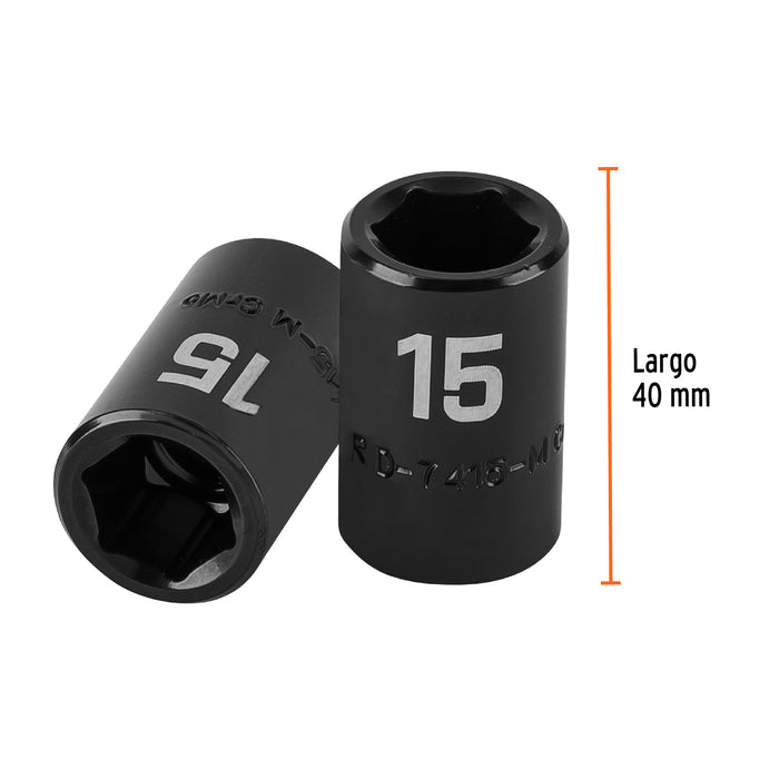 Dado cuadro 1/2' de impacto 6 puntas de 15 mm, Truper 12415 D-7415-M