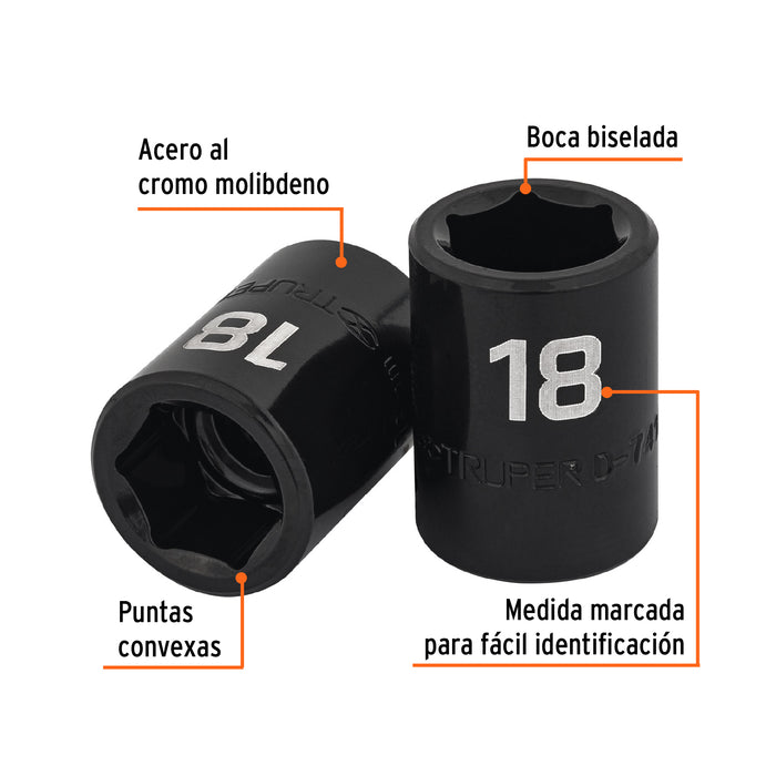 Dado cuadro 1/2' de impacto 6 puntas de 18 mm, Truper 12418 D-7418-M