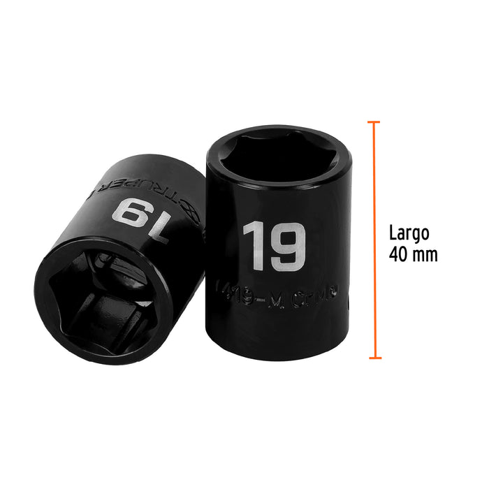 Dado cuadro 1/2' de impacto 6 puntas de 19 mm, Truper 12419 D-7419-M