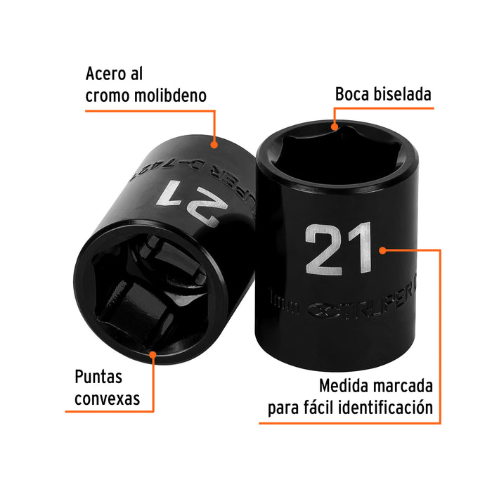 Dado cuadro 1/2' de impacto 6 puntas de 21 mm, Truper 12421 D-7421-M