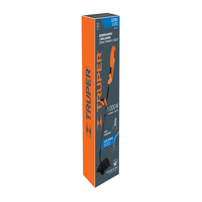 Desbrozadora eléctrica 1000 W mango 'D', 14' corte, Truper 13521 DES-1000
