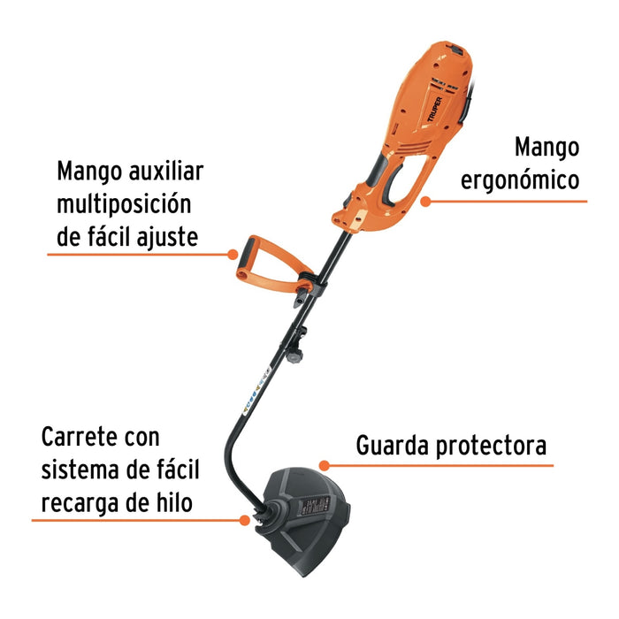 Desbrozadora eléctrica 1000 W mango 'D', 14' corte, Truper 13521 DES-1000