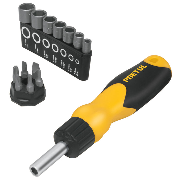 Desarmador tipo matraca con 6 puntas y 7 dados, Pretul 22974 DES-14P