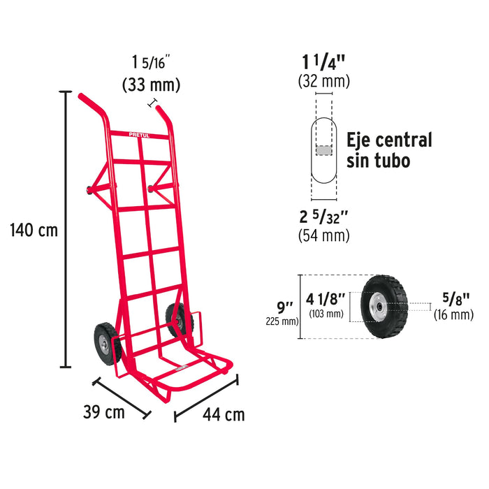 Diablo de carga de 450 kg, ruedas sólidas, doble balero 44479 DIA-450