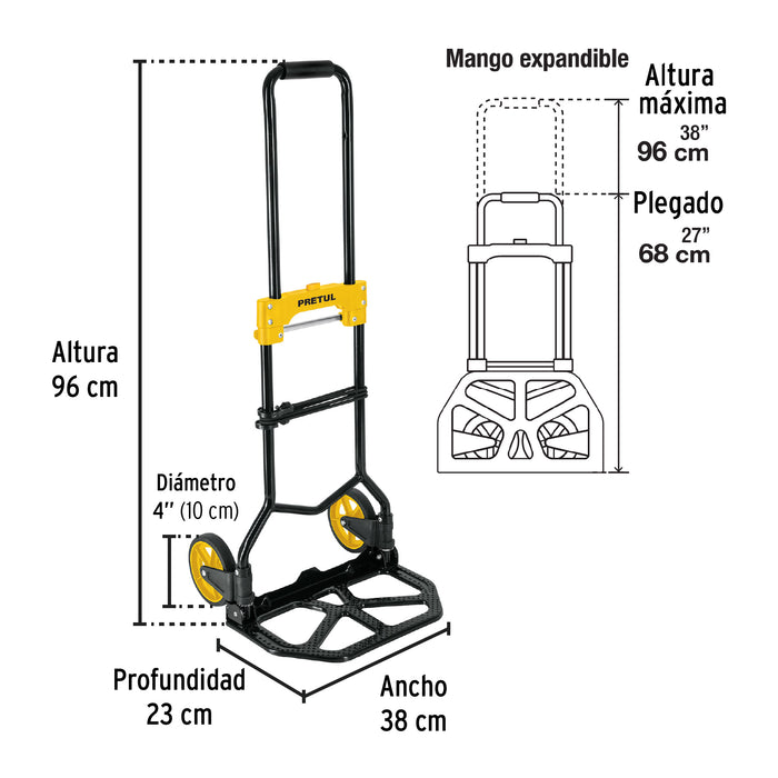 Diablo de carga, plegable, acero, 60 kg, Pretul 26029 DIA-60P