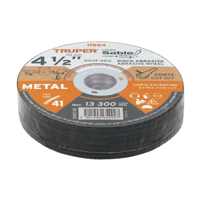 Disco Tipo 41 de 4-1/2' x 1.2 mm corte fino de metal, Sable 11584 DICOF-4512