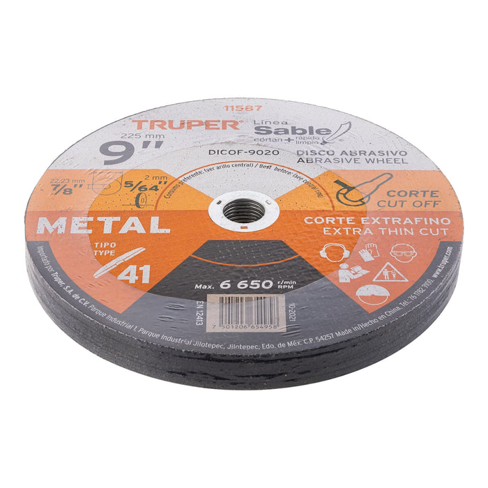 Disco Tipo 41 de 9' x 2 mm corte fino de metal, Sable 11587 DICOF-9020