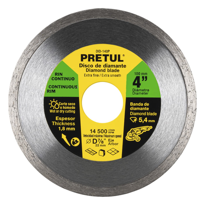Disco de diamante de 4' x 1.8 mm rin continuo, Pretul 21001 DID-140P