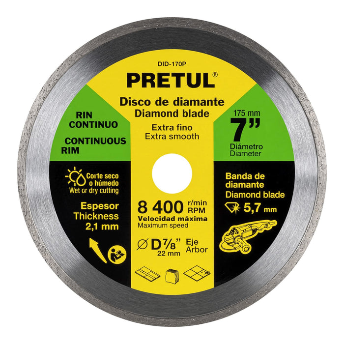 Disco de diamante de 7' x 2.1 mm rin continuo, Pretul 21000 DID-170P