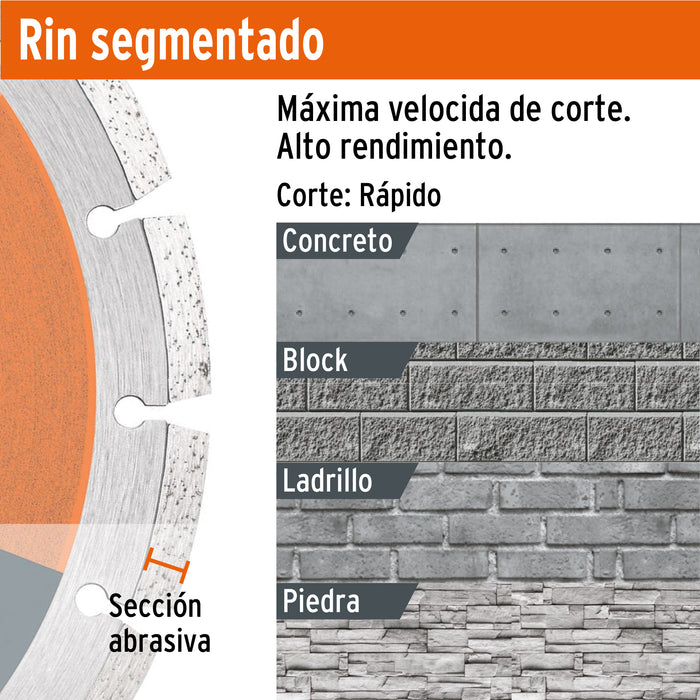 Disco de diamante de 7' x 2.5 mm rin segmentado, Truper 11580 DID-370