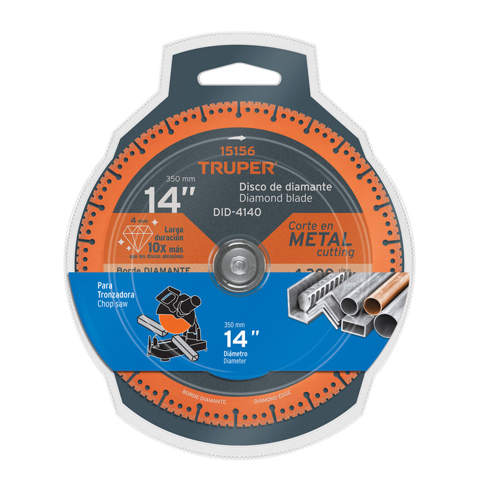 Disco de diamante de 14' x 2.6 mm para corte metal, Truper 15156 DID-4140